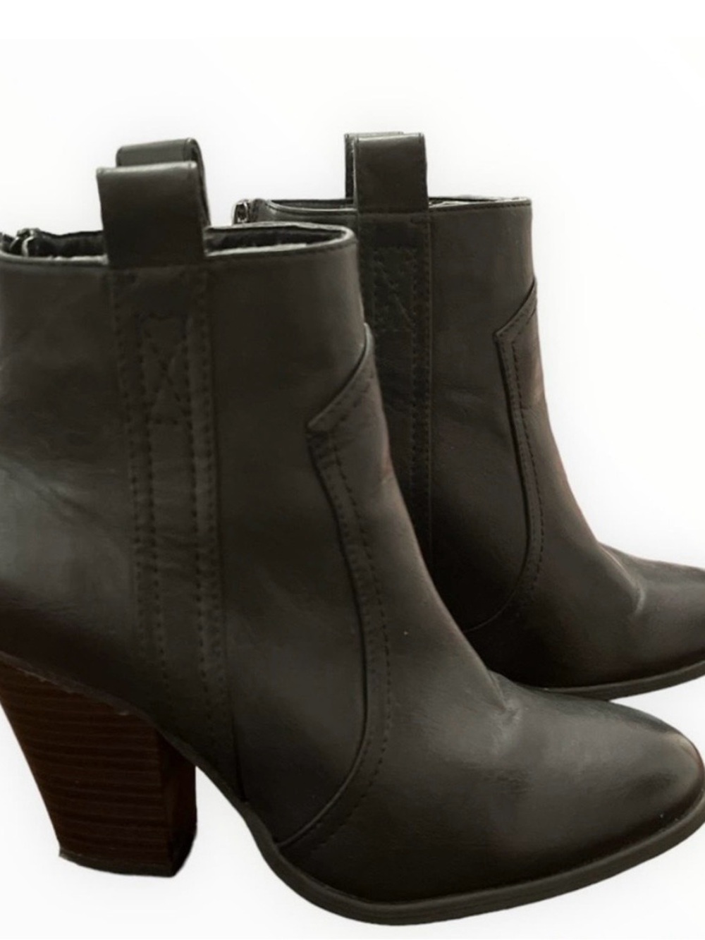 Black Western Ankle Booties Size 7.5 | Stacked Heel | Side Pull Tabs - Picture 2 of 7